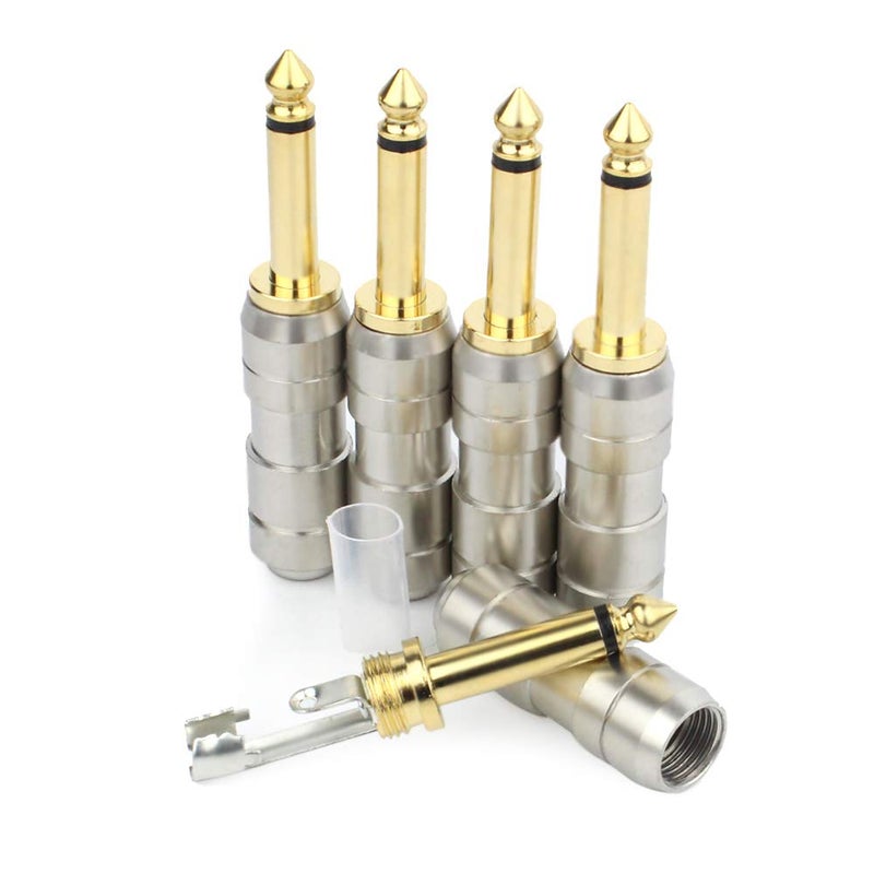 GiantBee 1/4" Audio Plugs 6.35 mm Plug TS Male 1/4 inch Heavy Duty Solder Type Mono Straight Connector for DJ Mixer, Speaker Guitar Cables, Patch Cable, Microphone Cables GiantBee (5 Pack) - Image 4